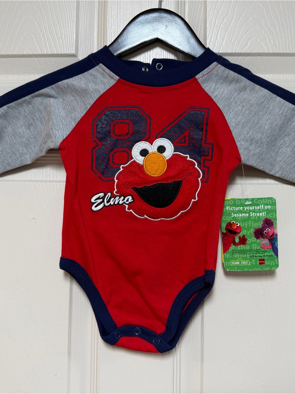 Sesame Street Elmo Red, Gray & Navy Raglan Baby One-Piece